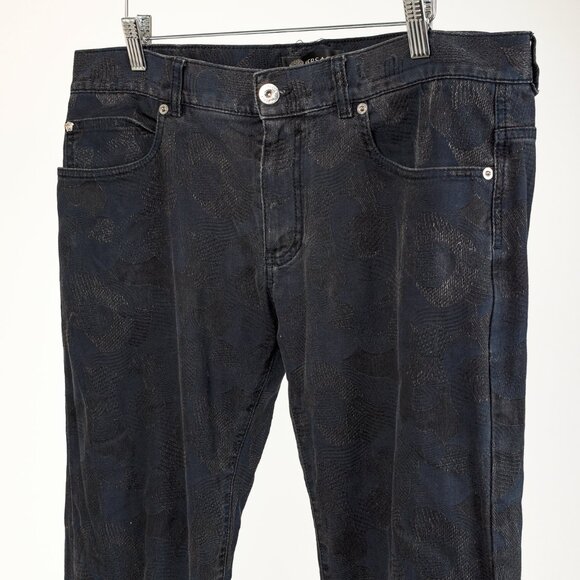 Versace Cody Navy & Black Jacquard Slim-Fit Jeans - Picture 4 of 16